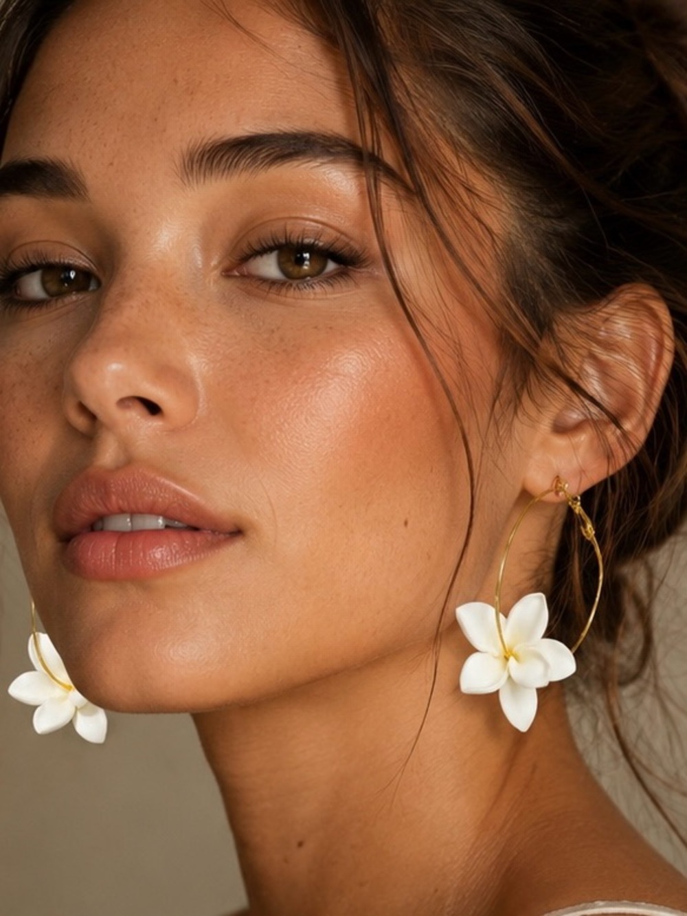 Blooming Pikake Gold Plated Hoop Earrings 40 mm